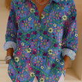 Women's Vintage Floral Pattern Art Print Casual Cotton Shirt