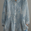 Women's Vintage Leaves Pattern Art Print Casual Cotton And Linen Ruffle Shirt