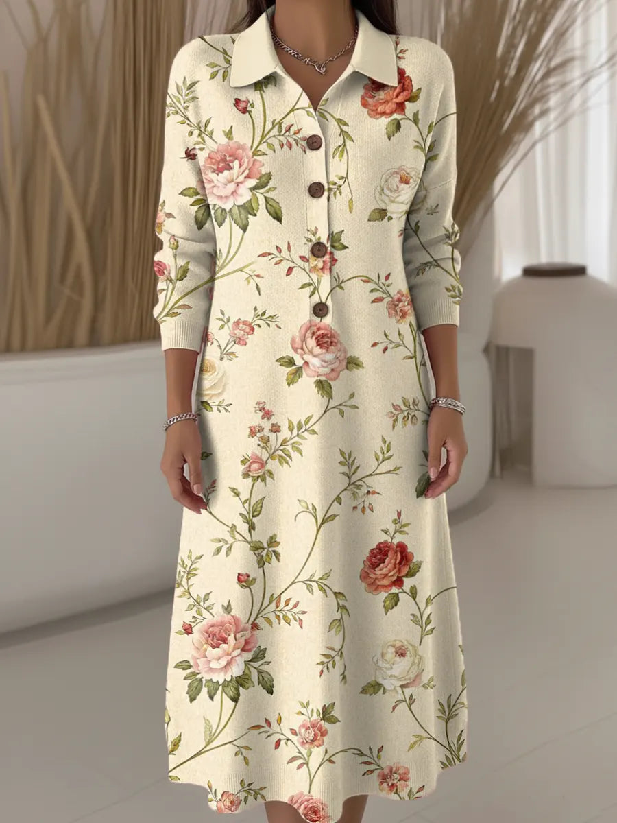 Women's Floral Pattern Art Print Casual Knitted Dress