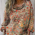 Women's Vintage Floral Art Print Casual Long Sleeve Comfortable Cotton Shirt