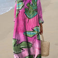Women's Pink Leaves Art Print Dress