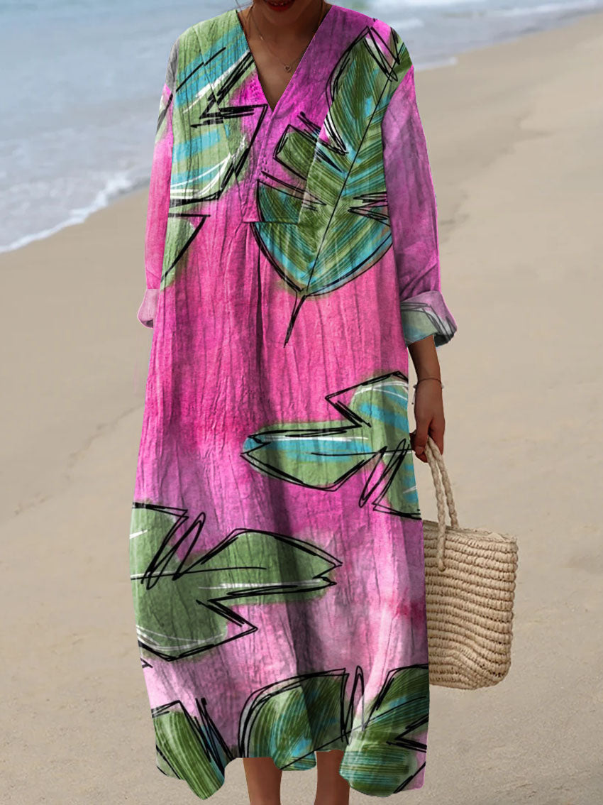 Women's Pink Leaves Art Print Dress