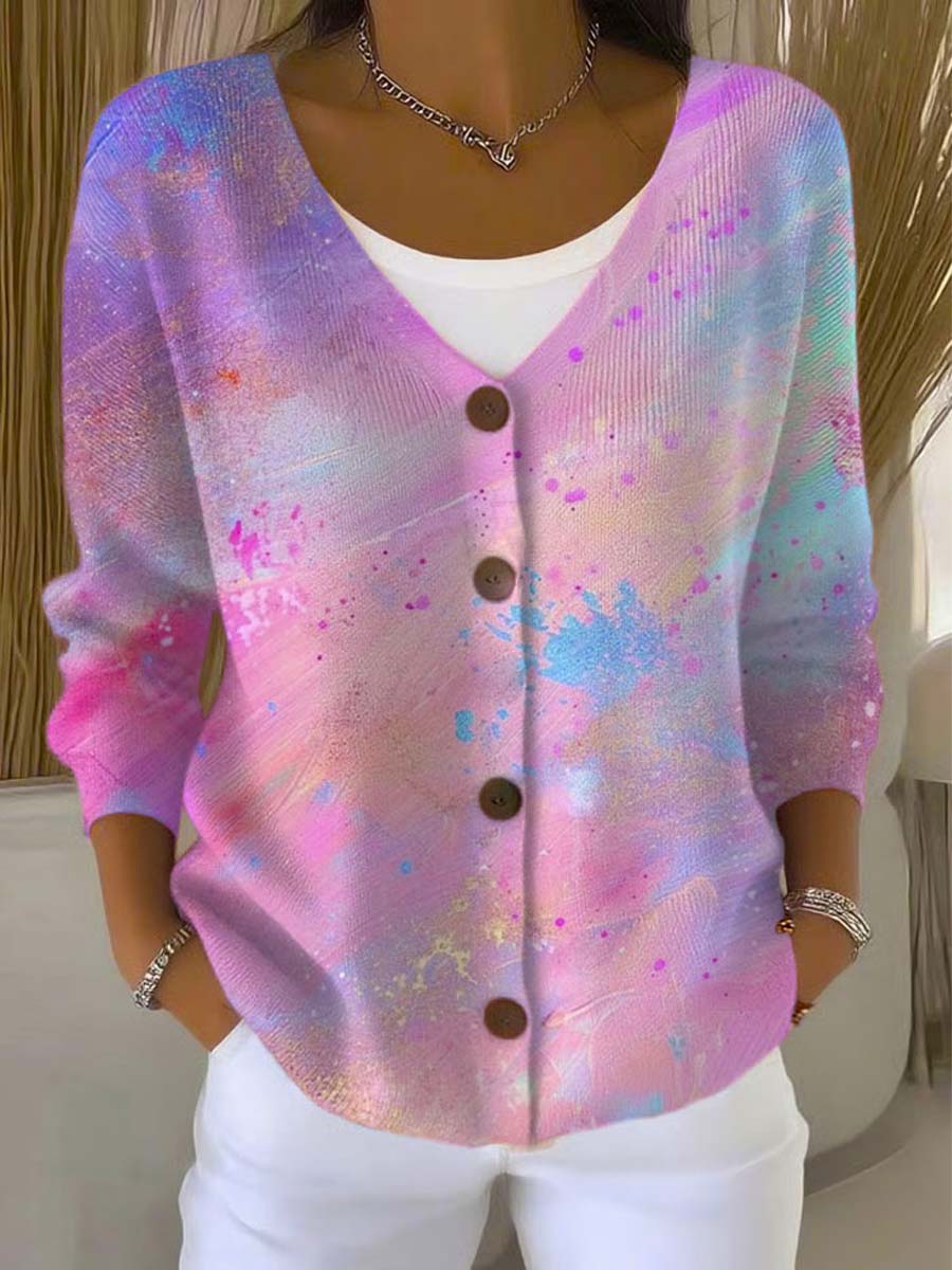 womens-gradient-pattern-art-print-buttoned-v-neck-cardigan-sweater