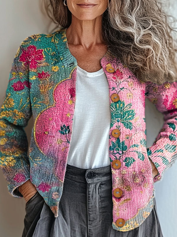 womens-vintage-floral-art-print-buttoned-cardigan-sweater-jxk1