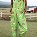Women's Cute Summer Ice Cream Art Print Casual 100% Cotton Wide Leg Jumpsuit