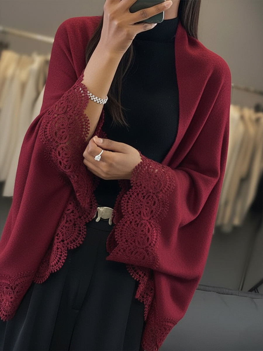 Women's Lace Patchwork Sweater with Shawl