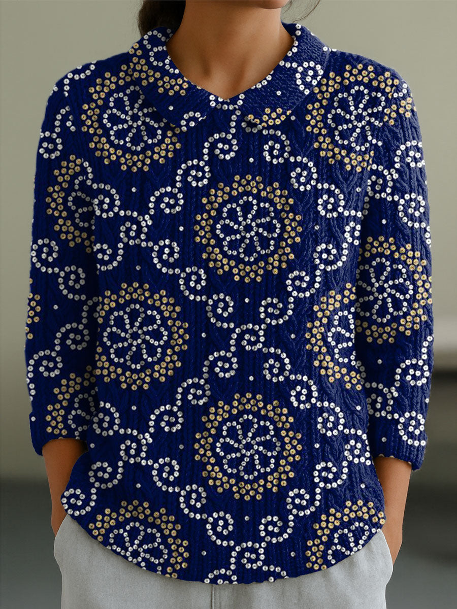 womens-casual-peter-pan-collar-blue-totem-pattern-3-4-sleeve-sweater