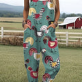 Women's   Funny  Chick Art Print Casual 100% Cotton Wide Leg Jumpsuit