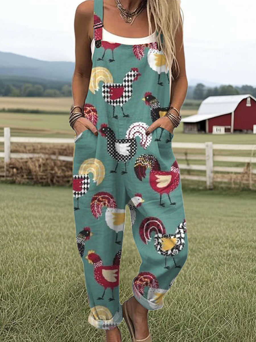 Women's   Funny  Chick Art Print Casual 100% Cotton Wide Leg Jumpsuit