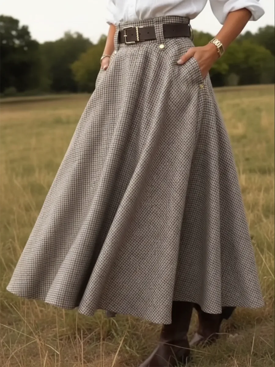 Women's Elegant High Waist Twill Umbrella Skirt