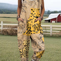 Women's Lovely Leopard Art Print Casual 100% Cotton Wide Leg Jumpsuit