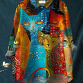 Women's Cat Print Casual Cotton And Linen Shirt