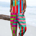 Women's Abstract Geometric Pattern Art Print Casual 100% Cotton Wide Leg Jumpsuit