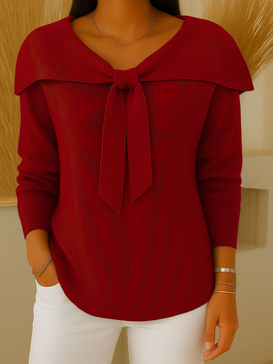 Women's Solid Color Shawl Collar Long Sleeve Knit Pullover