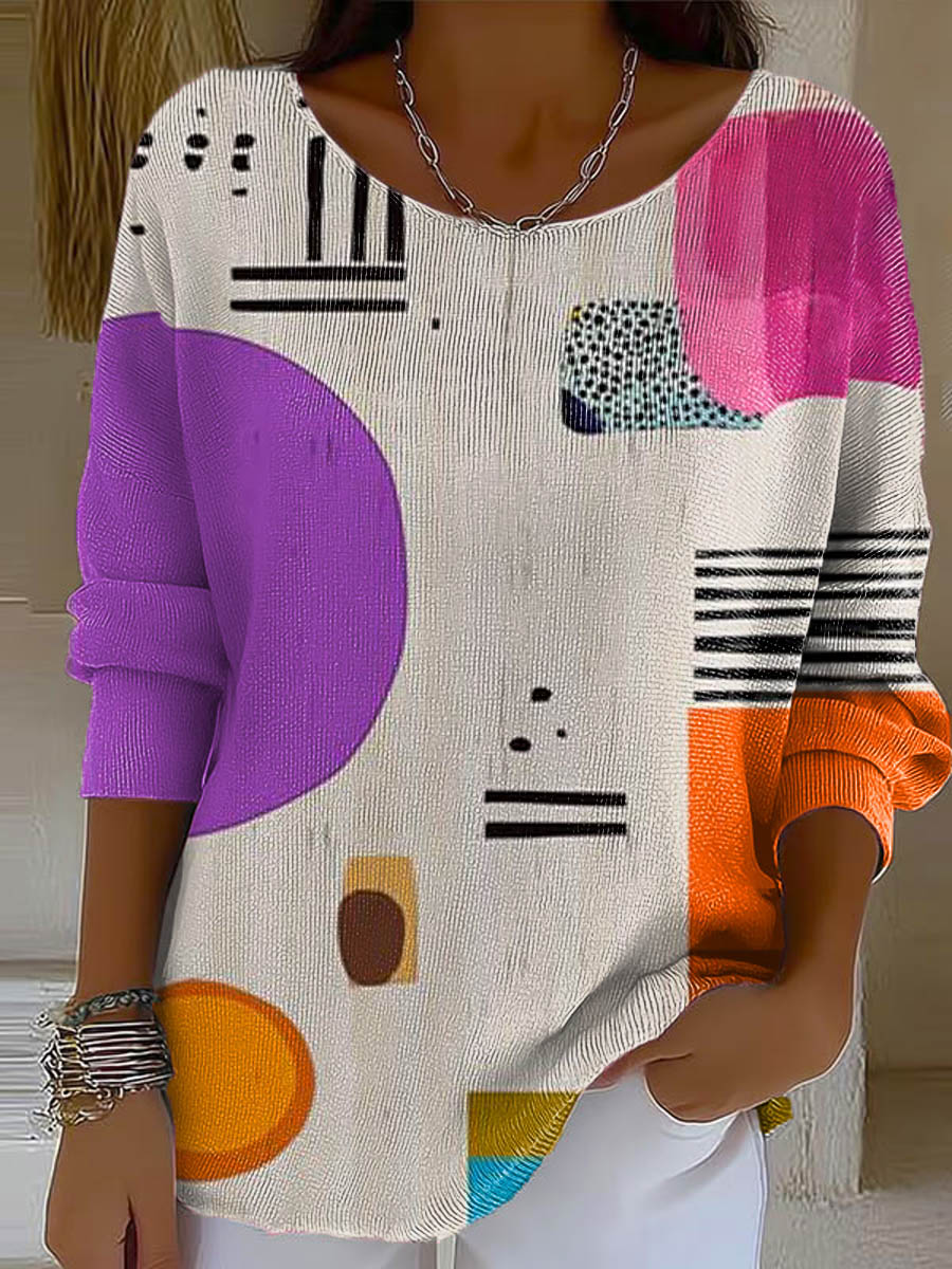 Women's Geometric Pattern Art Print Casual Pullover Sweater