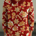 Women's Christmas Gingerbread Man Print Casual Peter Pan Collar 3/4 Sleeve Sweater