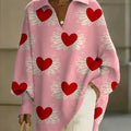 Women's Valentine's Day Heart Art Print Casual Knit Sweater