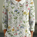 Women's Flowers Casual Peter Pan Collar 3/4 Sleeve Sweater