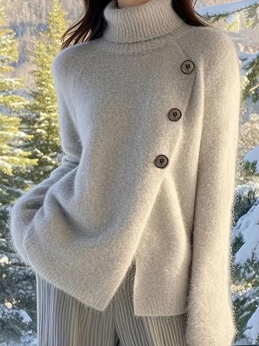 Women's Solid Color Turtleneck Long Sleeve Casual Loose Sweater