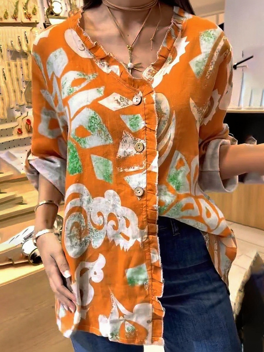 Vintage Lace V-Neck Printed Shirt Top