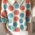 Women's Two-color Contrast Circle Pattern Print Casual Print Peter Pan Collar 3/4 Sleeve Sweater