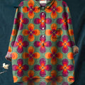 Women's Vintage Four-Leaf Clover Floral Print Casual Cotton And Linen Shirt