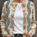 Vintage Flower Art Print  Buttoned Cardigan Sweater