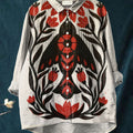 Women's Vintage Floral Raven Pattern Art Print Casual Cotton And Linen Ruffle Shirt
