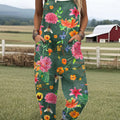 Combinaison pantalon large décontractée 100 % coton à imprimé floral et abeille vintage pour femme 
