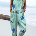 Women's  Manta Ray Vintage Art Print Casual 100% Cotton Wide Leg Jumpsuit
