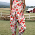 Women's Lovely Floral Art Print Casual 100% Cotton Wide Leg Jumpsuit