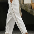 Casual Patchwork Linen And Cotton Trousers With Openwork Webbing