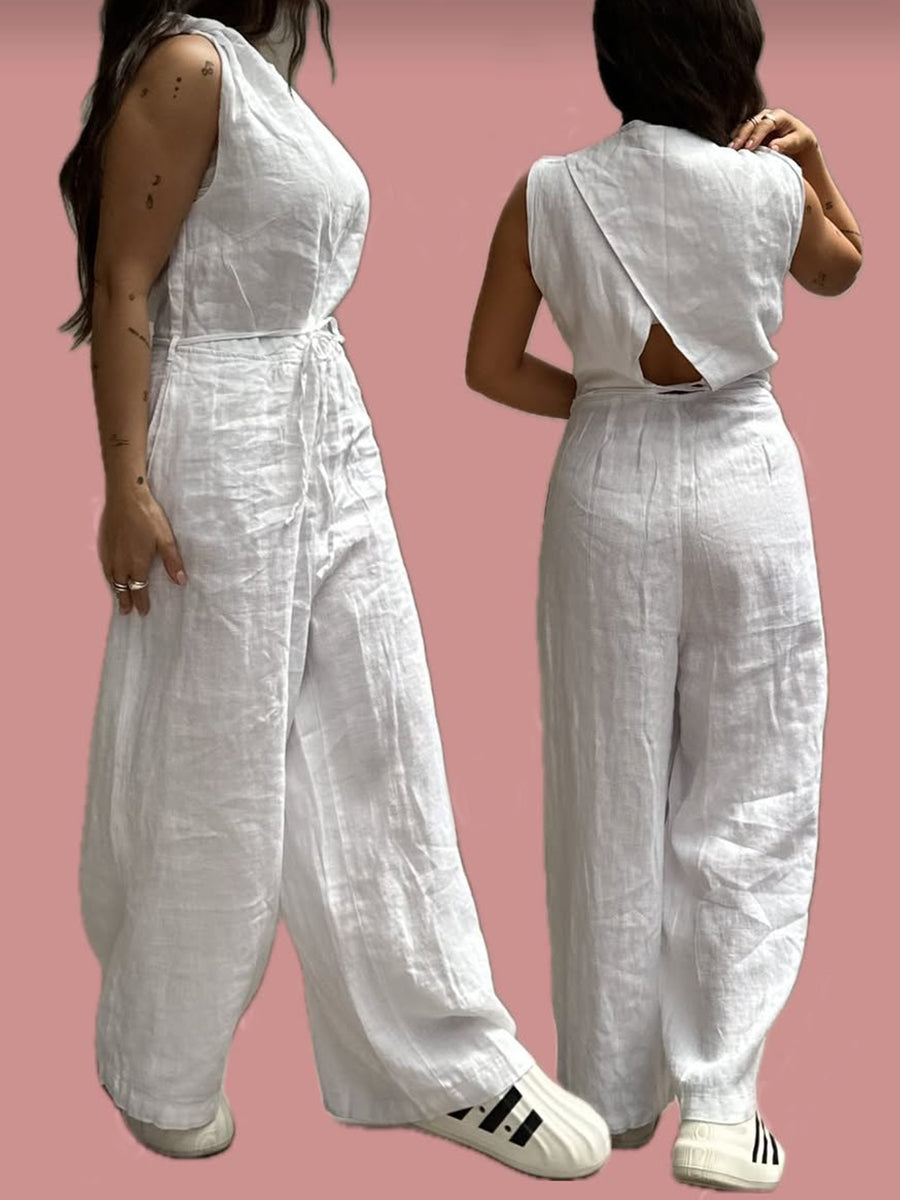 Women's Cotton and Linen Wide Leg Jumpsuit
