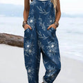 Women's Vintage Floral Art Print Casual 100% Cotton Wide Leg Jumpsuit