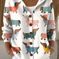 Women's Cute Colorful Dachshund Dog Art Print Casual Hooded Button Sweater