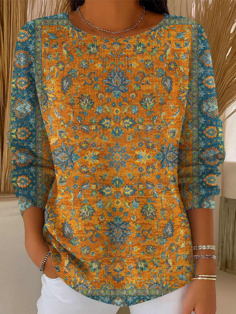 Women's Vintage Pattern Art Print Casual Pullover Sweater