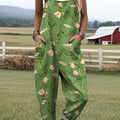 Women's Lovely Floral Art Print Casual 100% Cotton Wide Leg Jumpsuit