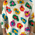 Women's Abstract Floral Pattern Art Print Knit Turtleneck Pullover Sweater