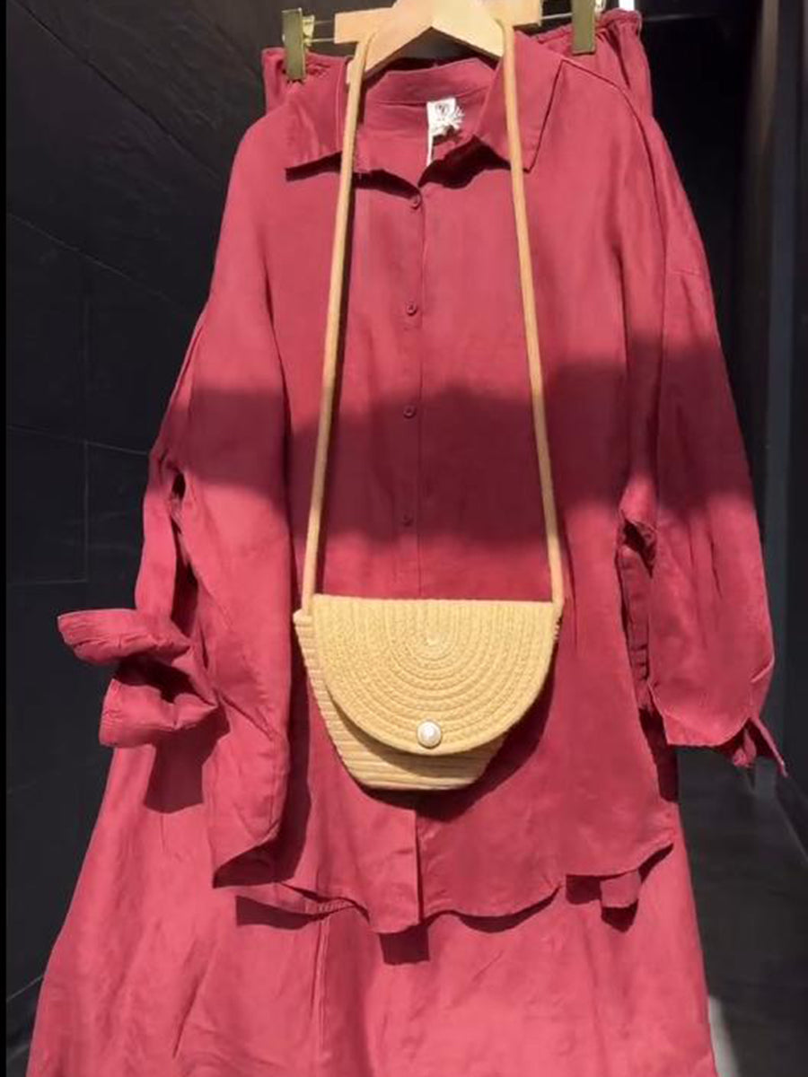 Classic Shirt and Skirt Linen Two-piece Suit