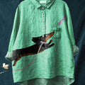 Women's Dog  Art Print Casual Cotton And Linen Shirt