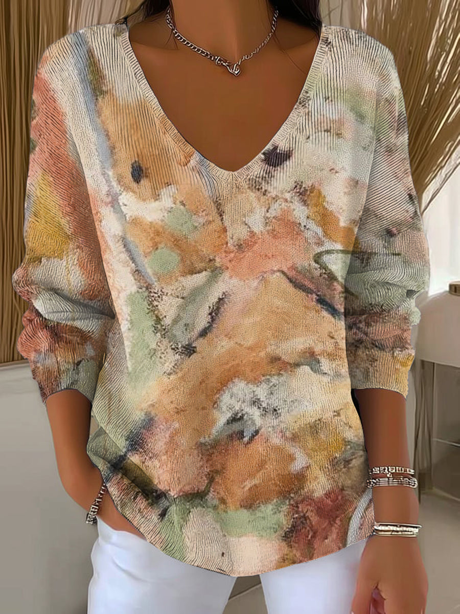 Women's Abstract Oil Painting Art Print Casual Pullover Sweater