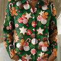 Women's Christmas Gingerbread Candy Cane Print Cowl Neck Sweater