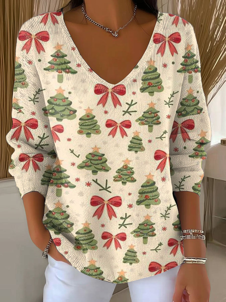 Women's Lovely Christmas Tree Pattern Art Print Casual Pullover Sweater