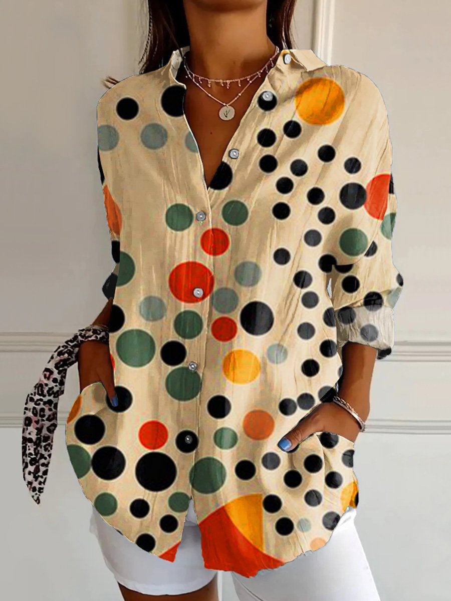 Women's  Minimalism Abstract Geometry Retro  Art  Print Casual Cotton Shirt