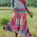 Women's Boho Floral Print Art Print Long-sleeved Dress