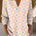 Women's Lemon And Flower Plaid Printed Casual Sweater