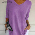 Solid Color Knitted V-neck Top