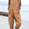 Women's Retro Art Abstract Patterns Print Casual 100% Cotton Wide Leg Jumpsuit