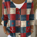 spliced-denim-style-star-plaid-print-buttoned-v-neck-cardigan-sweater