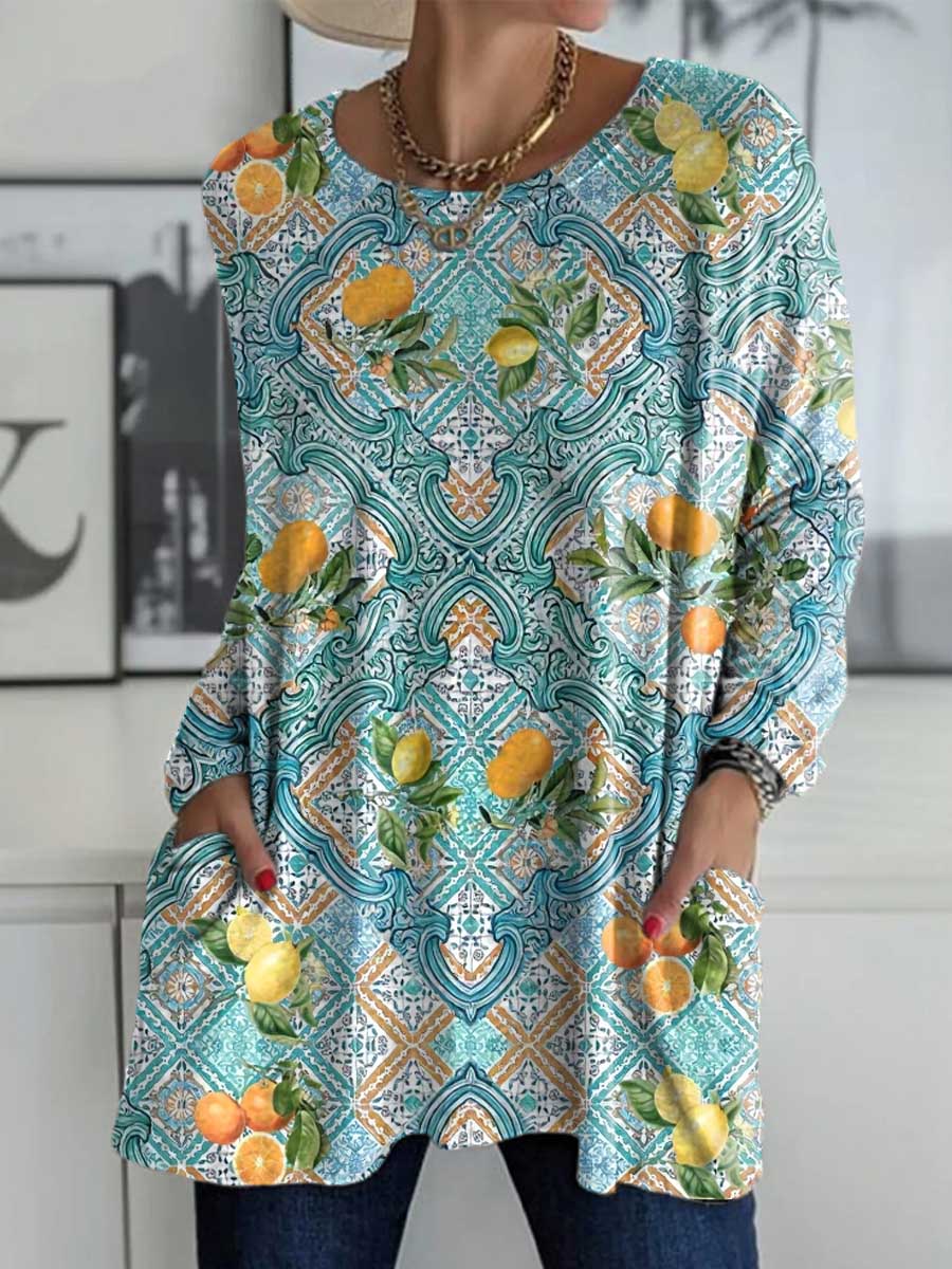 Women's Fruits Pattern Art Print Casual Long Sleeve T-shirt